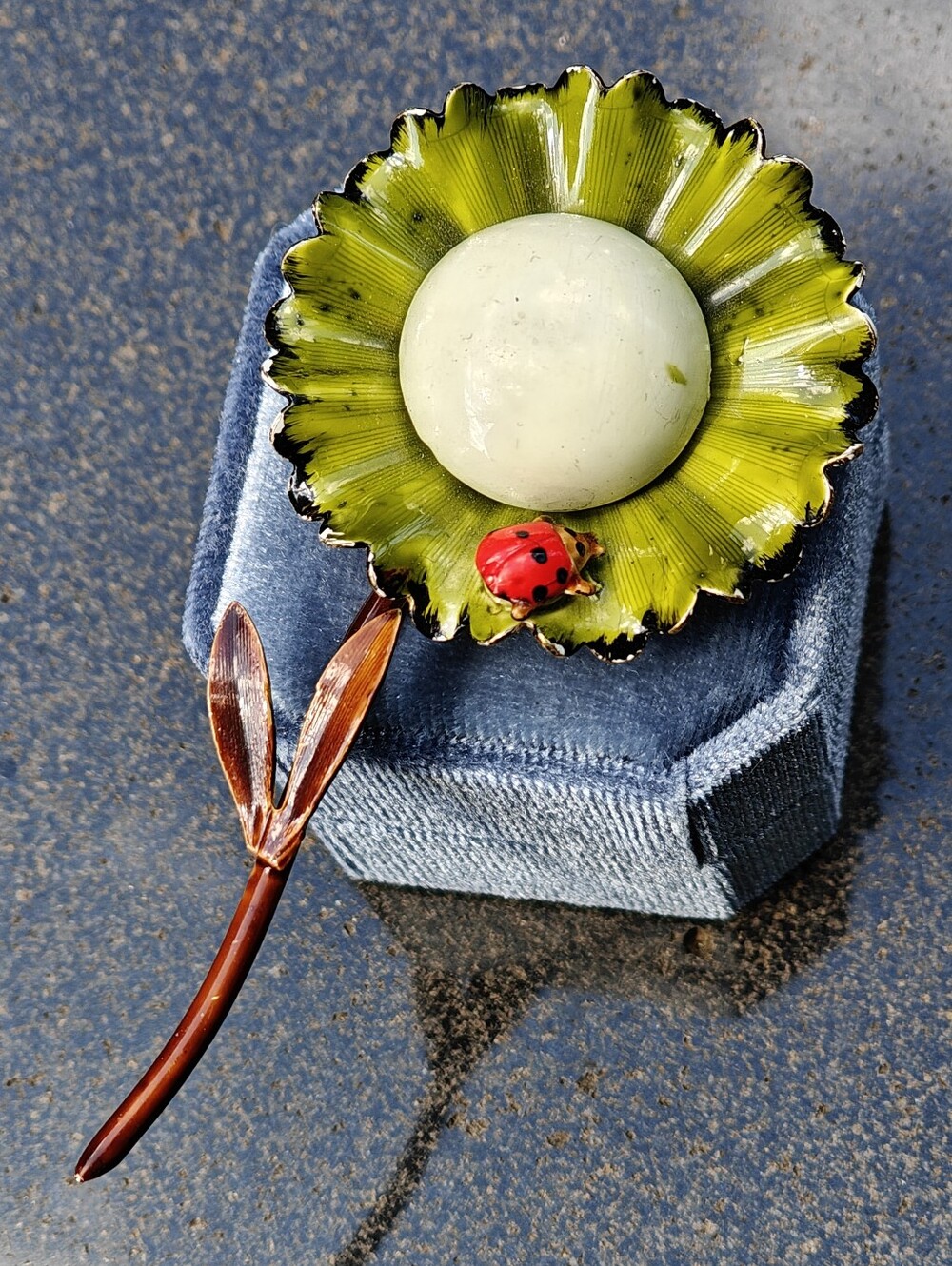 Fabulous Original By Robert Enameled Flower With Ladybug Brooch